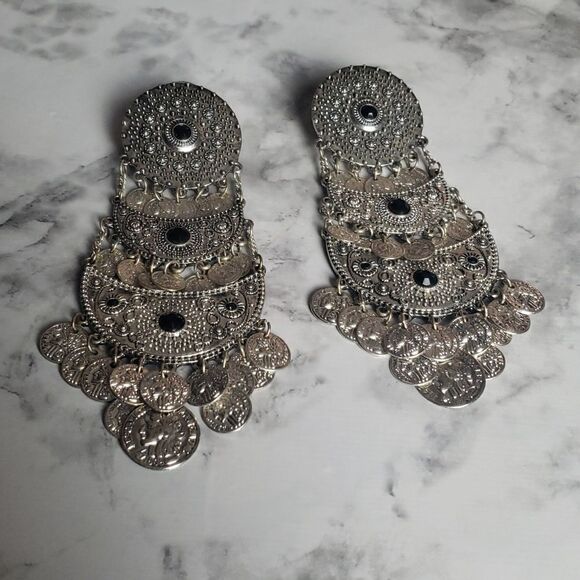 Bohemian Silver Dangle Earrings - Picture 1 of 5